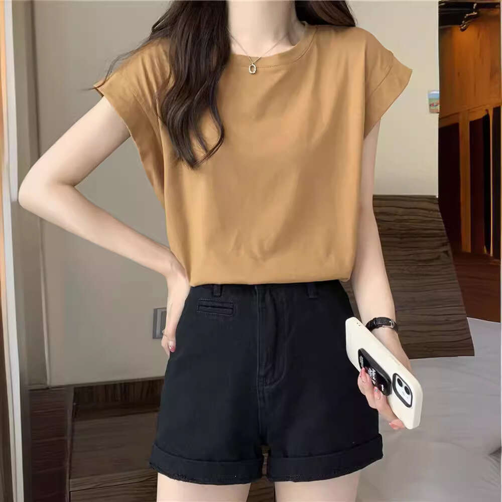 Design Sense Small Flutter T-Shirt Women's Summer New Loose Outerwear Base Shirt Short Sleeve Student Top Trendy B5