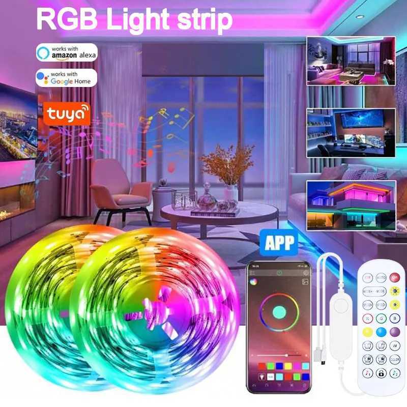 Tuya WiFi RGB LED Strip Light 5050 APP Control Flexible LED Diode Decoration for Festival Party TV Desk Bedroom Ambient Light XJ250710