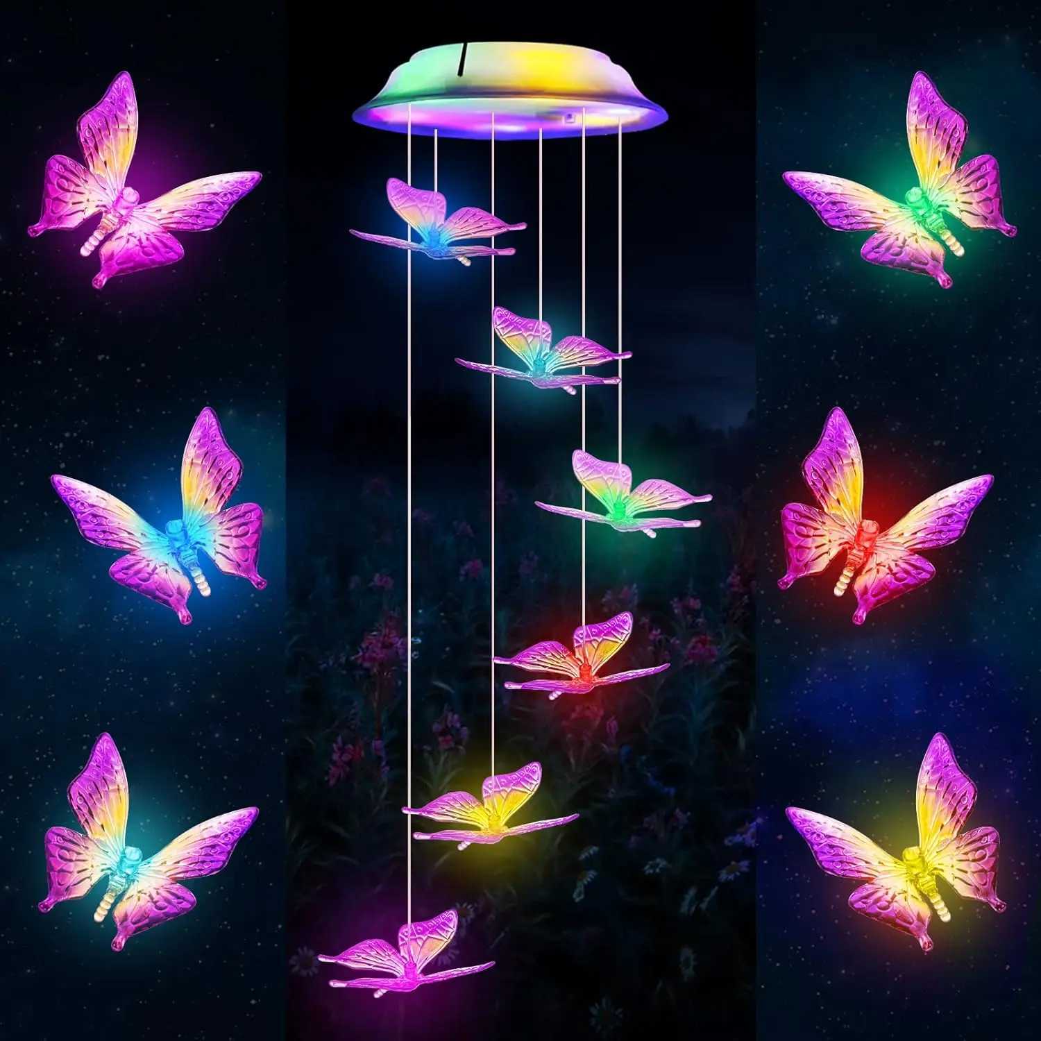 LED Solar Variable Light Waterproof Color Gradient Butterfly Angel Wind Chime Light for Courtyard Garden Lawn Porch Deck mom XJ250710