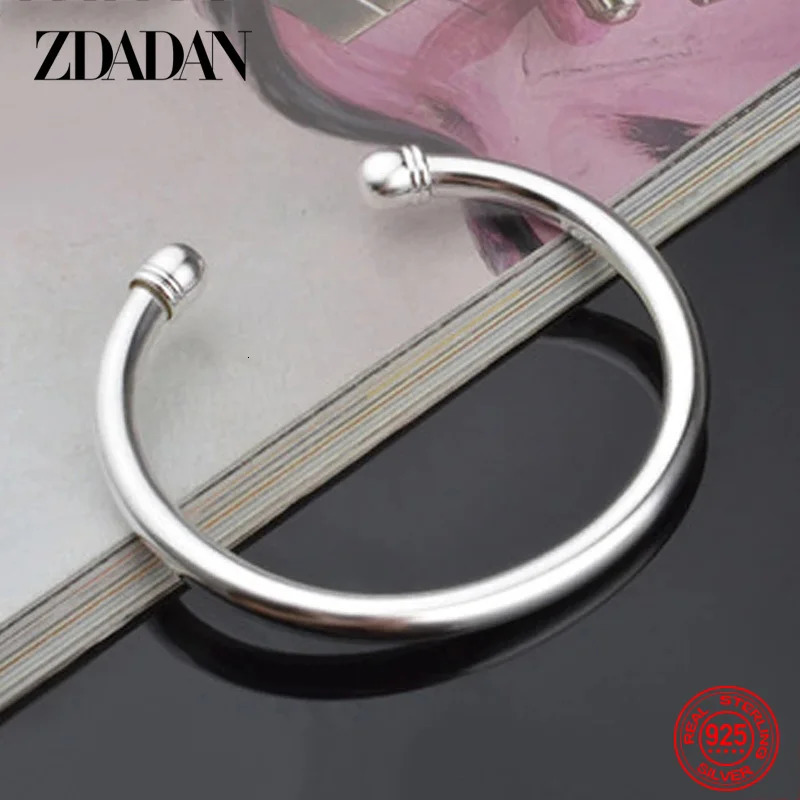ZDADAN 925 Sterling Silver Simple Double Beads Open Cuff Bracelet Bangle For Women Wedding Jewelry Party Gifts 250707