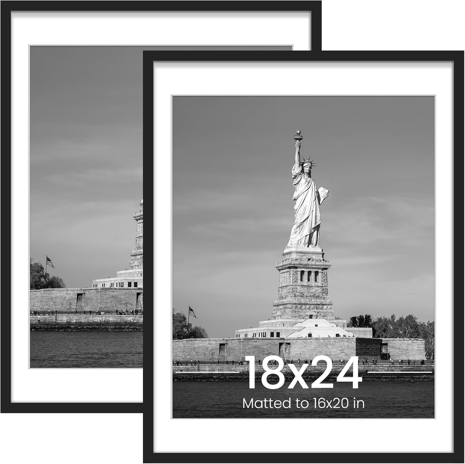 NEW 18x24 Picture Frame, Display Poster 16x20 with Mat or 18 x 24 Without, Wall Gallery Photo Frames, Black, 2 Pack H260306