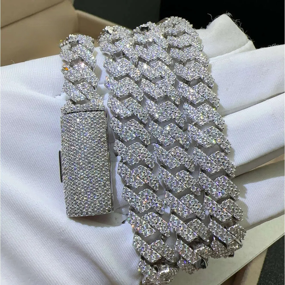 pendant necklaces designer for men Fine jewelry pass dia tester iced out Miami necklace Sterling Sier 14mm cuban link chain moissanite
