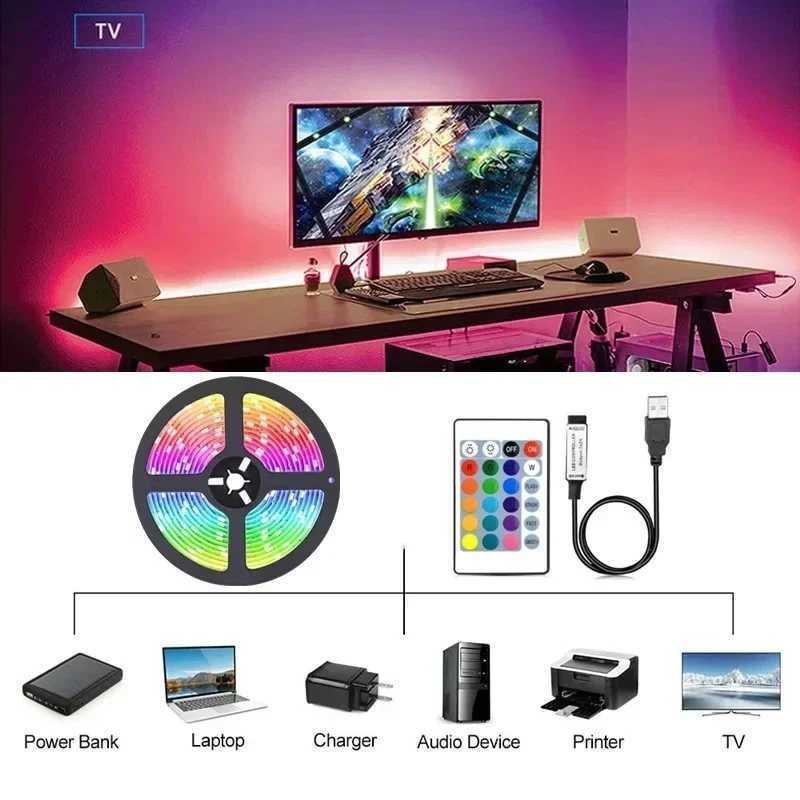 RGB 5050 LED Strip Light Remote App Control TV Led Backlight Flexible Ribbon Tape USB 5V Led Light for PC Gaming Room Decoration XJ250710