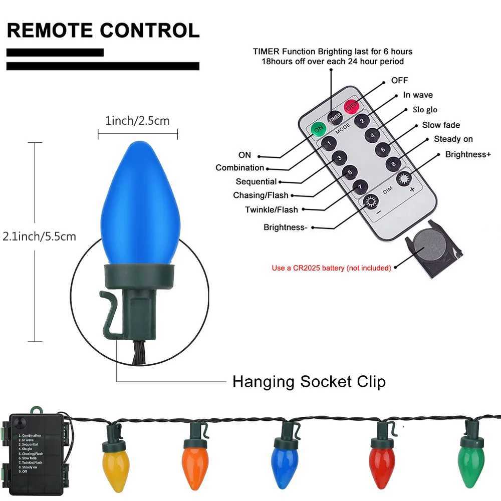Battery Tsh Bulbs Christmas String Lights Remote Control LED Strawberry Garland Fairy Lights Outdoor Lighting Xmas Tree Decor XJ250710