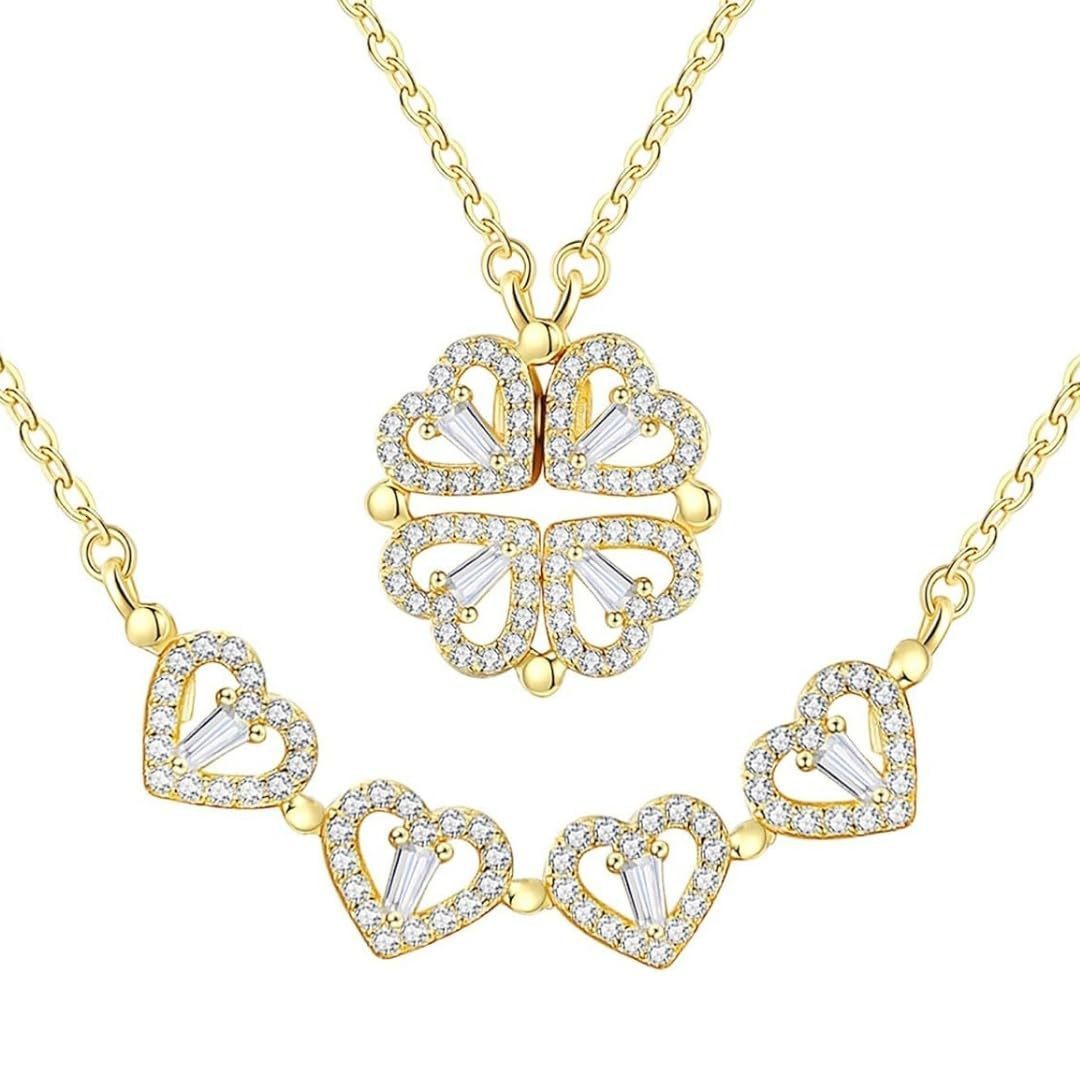 Fashion Double Wear Magnet Four Heart Flower Pendant Necklace For Women Sweet Sexy Female Stainless Steel Neck Chain Jewelry250711