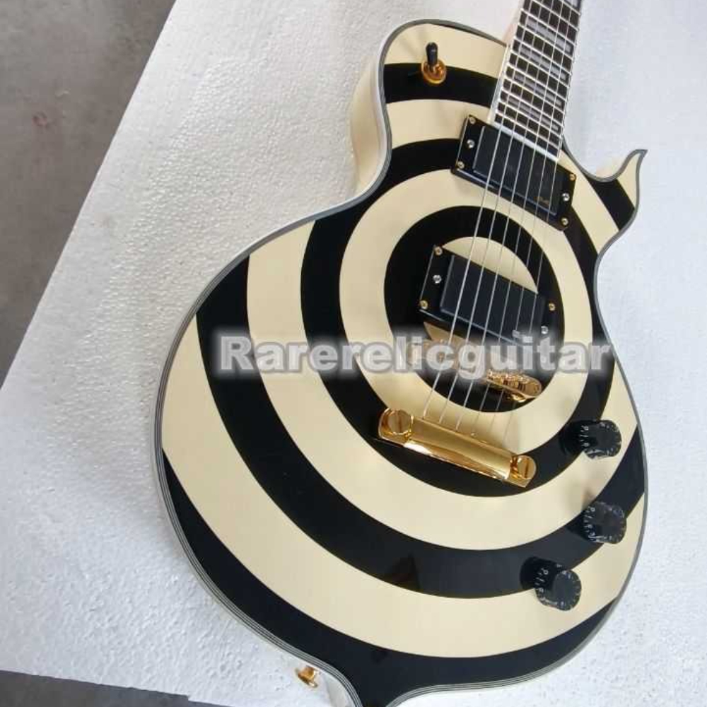 Wylde Audio Cream and Black Design Electric Guitar Skull Graphic, EMG Pickups, and Grover Tuners