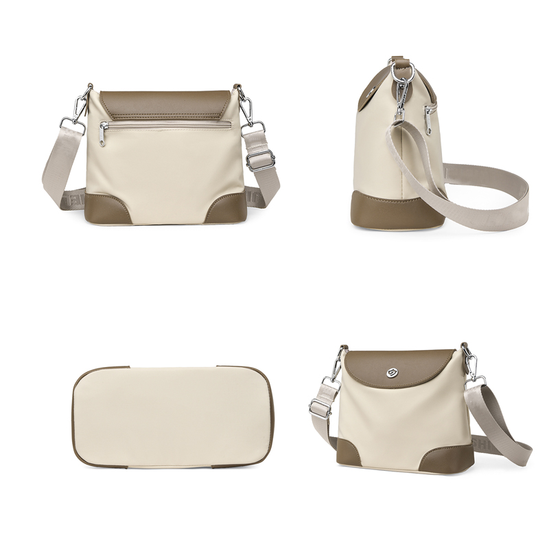 Simple color-blocked crossbody bag for women, made of nylon and leather. A versatile and chic single-shoulder bag for daily use.