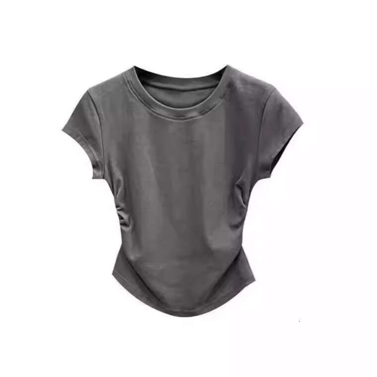 Spicy Girl Pure Desire Waist-Cinching T-Shirt Sleeve Summer New Solid Color Base Pullover Slim Fit Short Top Women B5