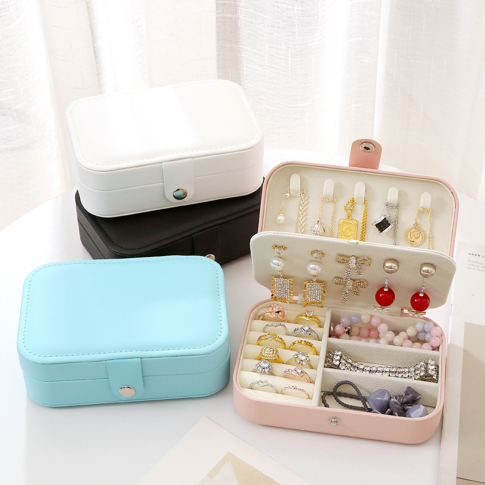 Simple Flip Travel Double Layer Portable Jewelry Box Ring Necklace Earrings Multi Layer Jewelry Storage Box
