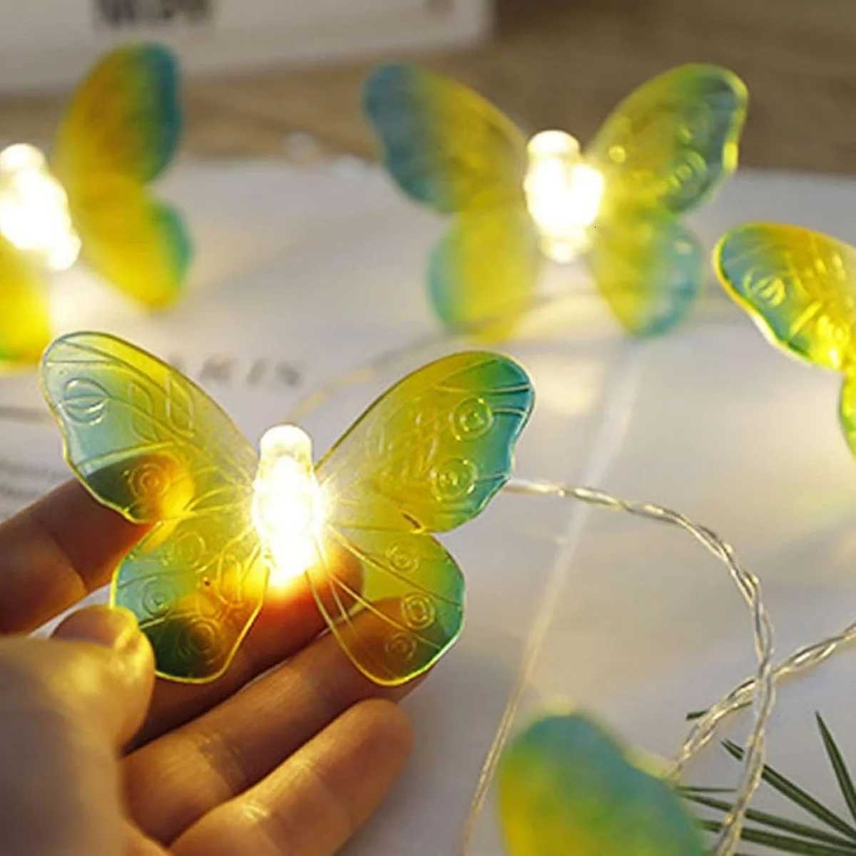 1PC 10/20LED Green Yellow Butterfly String Lights Battery Powered Suitable for Home Indoor Outdoor Birthday Party Decoration XJ250710