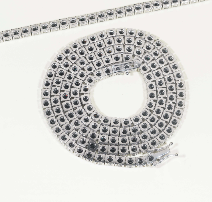 Hot Sale 4mm Black Moissanite Diamond Tennis Necklace VVS 925 Silver Hip Hop Iced Out Tennis Chain
