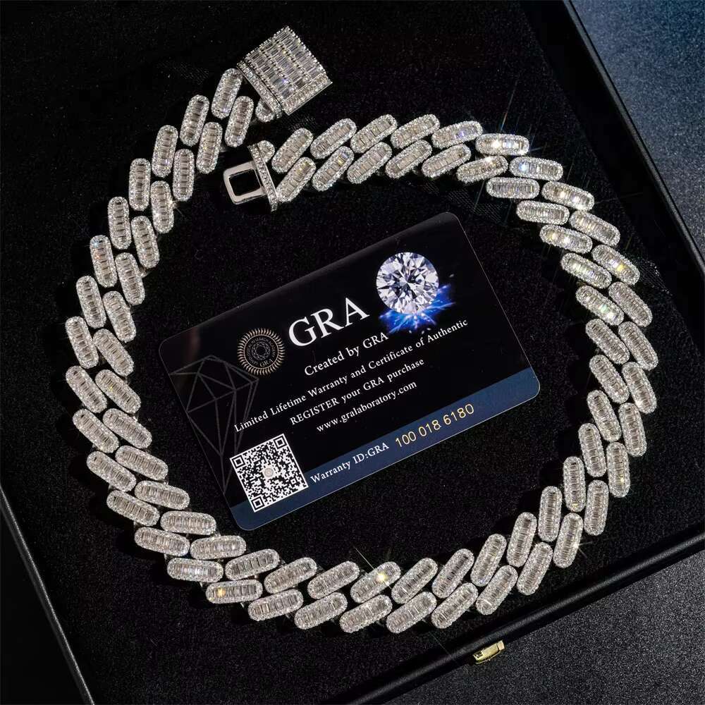 Custom Clasp 925 Silver Sterling Iced Out Bling Hiphop baguette Moissanite Cuban Vvs Moissanite Chain