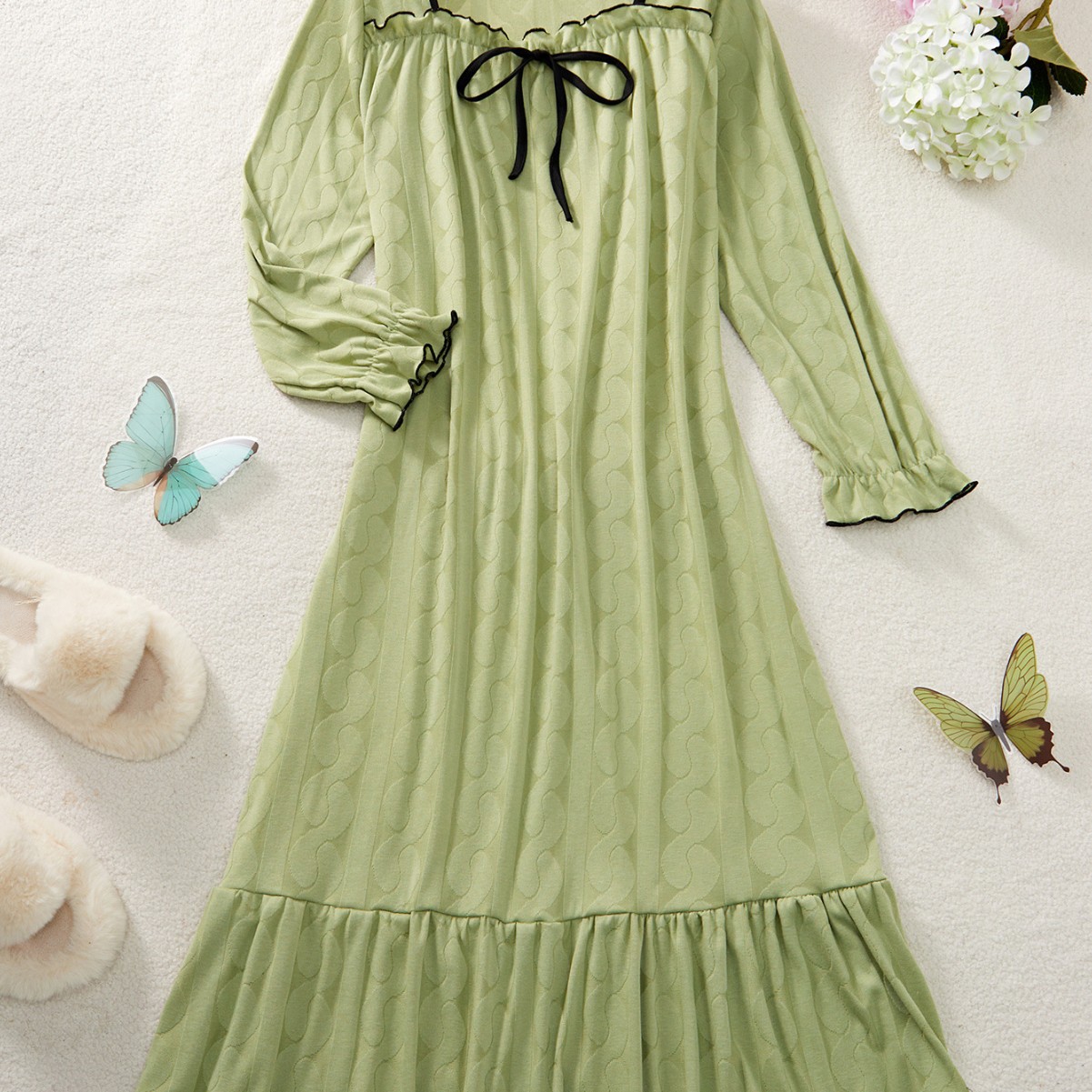 X198-Pajamas 2025 new style fresh and simple home clothes long-sleeved skirt