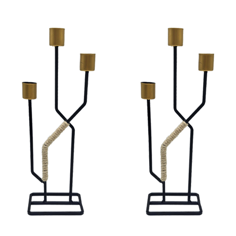 Contemporary Handcrafted Wrought Iron & Hemp Rope Slim Candle Holders