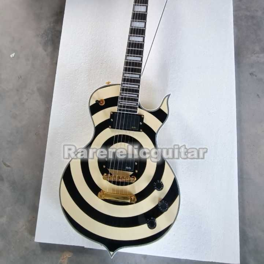 Wylde Audio Cream and Black Design Electric Guitar Skull Graphic, EMG Pickups, and Grover Tuners