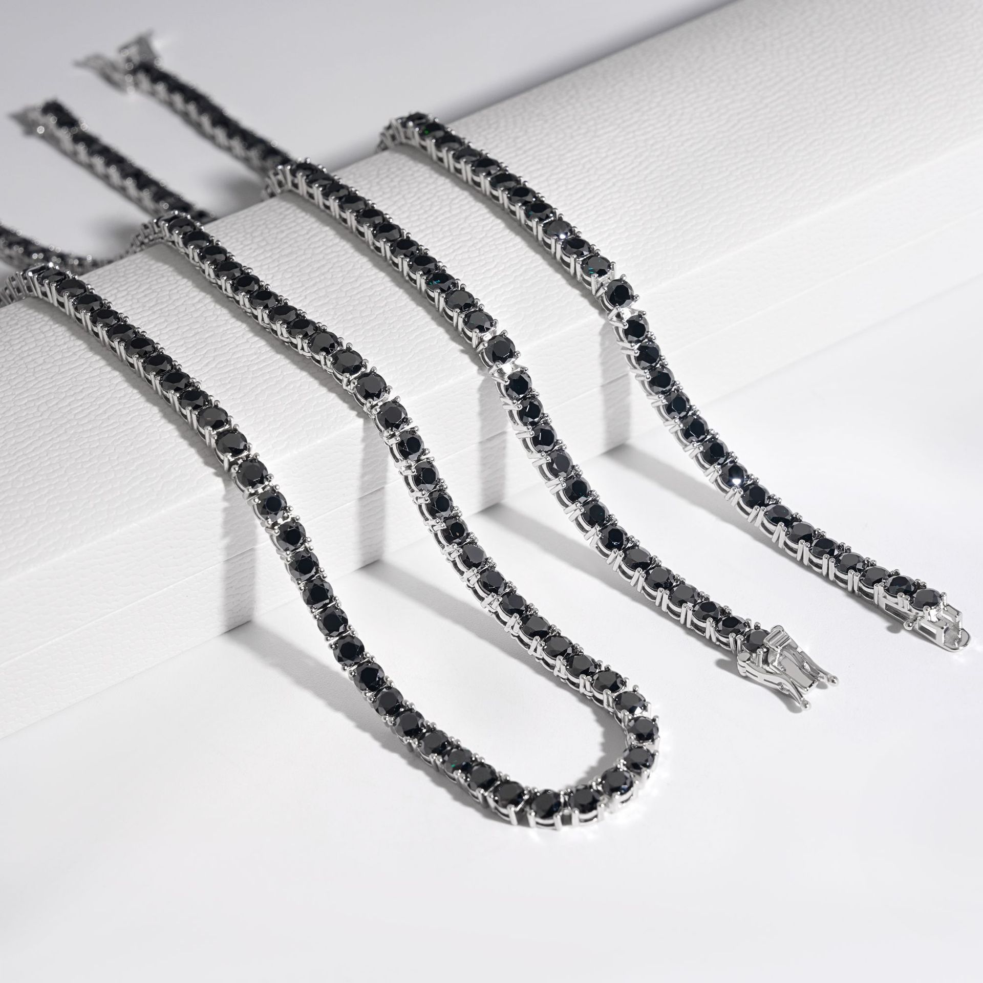 Hot Sale 4mm Black Moissanite Diamond Tennis Necklace VVS 925 Silver Hip Hop Iced Out Tennis Chain