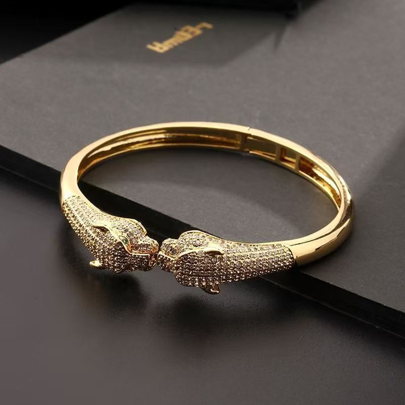 Fashion Animal Leopard Bracelet Creative Hip Hop Personalized Micro Inlaid Zircon Open Women's Bracelet250711