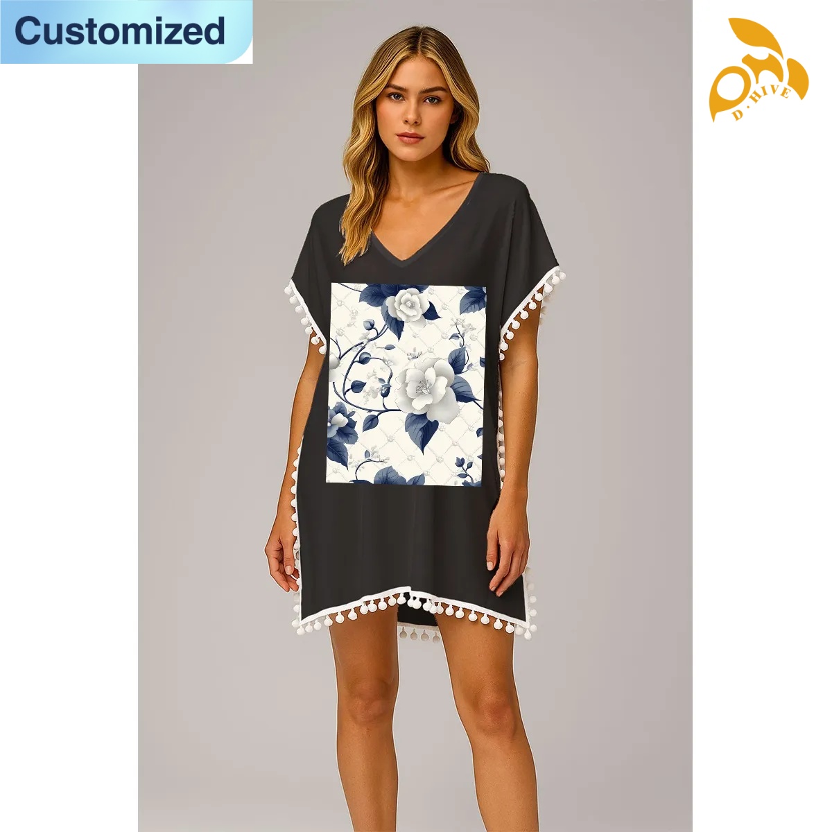 free shipping of customized super fashionable American women's chiffon beach blouse 80GSM DTF with exquisite patterns from US