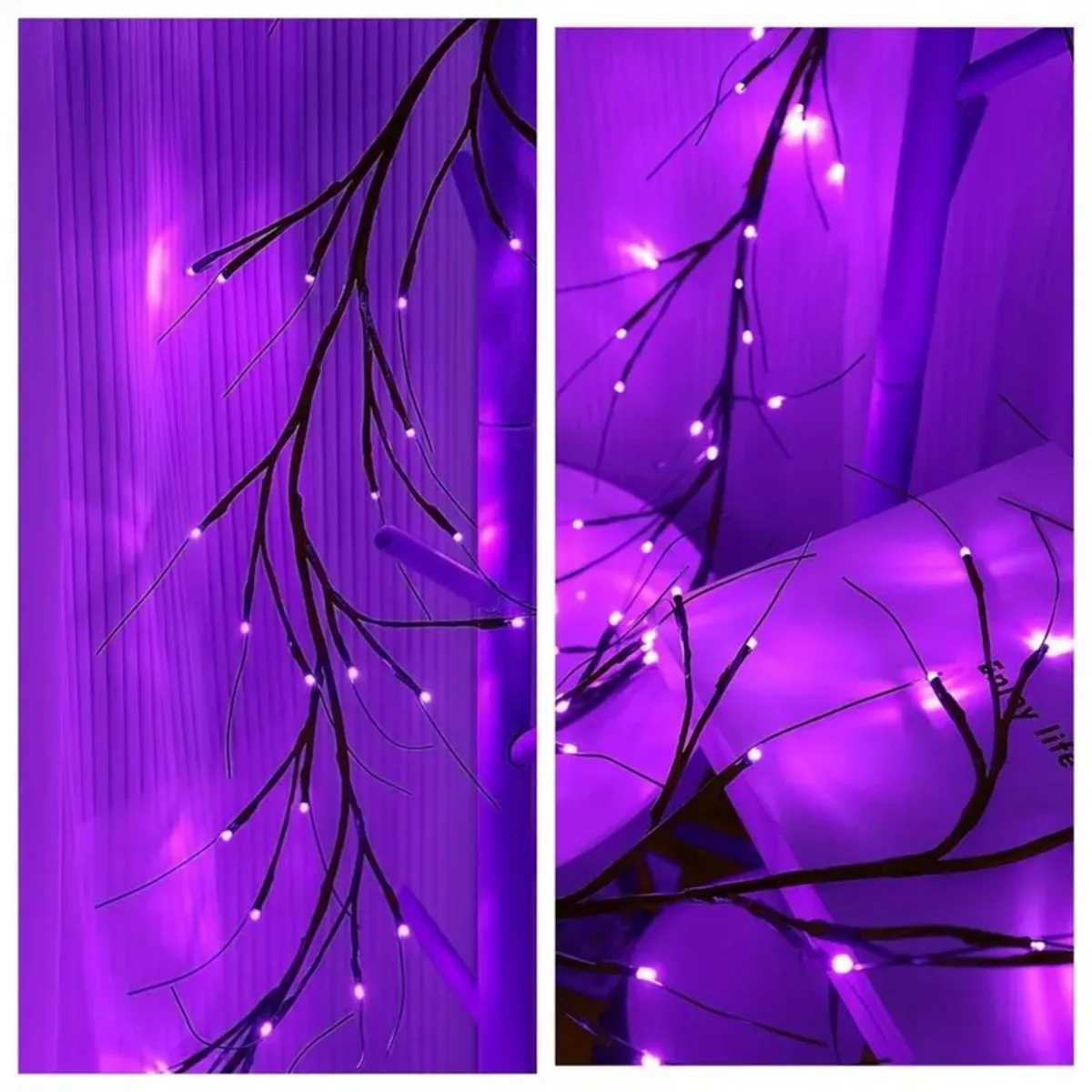1PC 54 LED Halloween Atmosphere Purple Rattan Lights DIY Branches Garland Outdoor Indoor Waterproof Wall Lights Battery Powered XJ250710