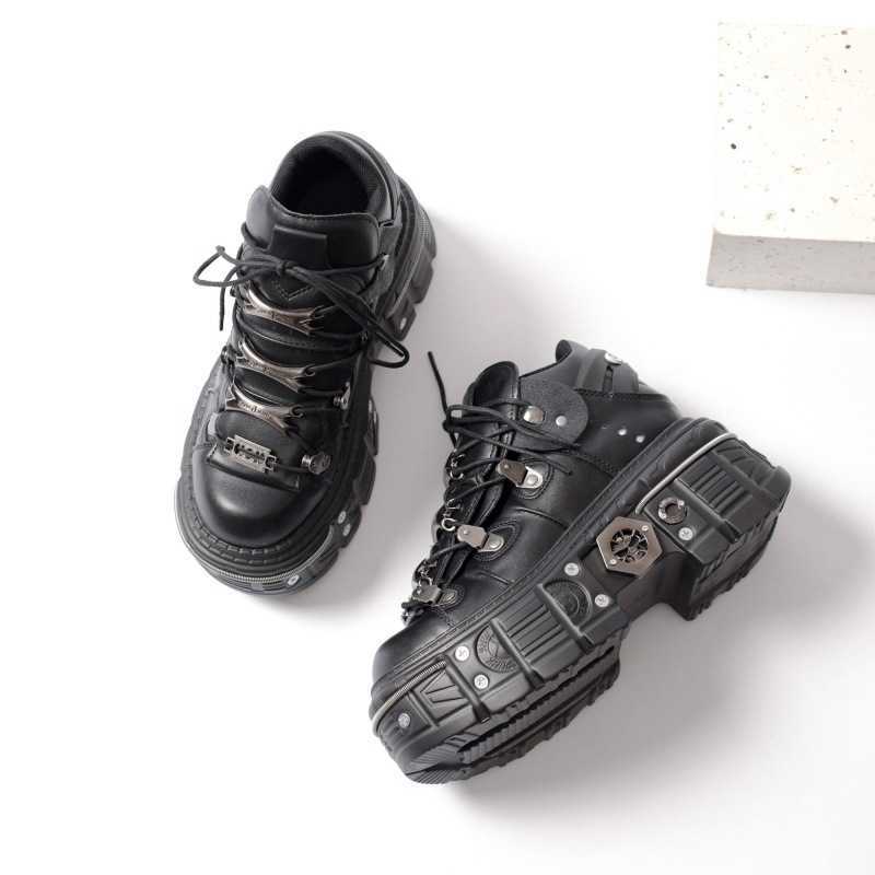 Casual Shoes New womens shoes punk style lace heel height 8CM platform Gothic rock boots metal decoration sports H241206 89PF