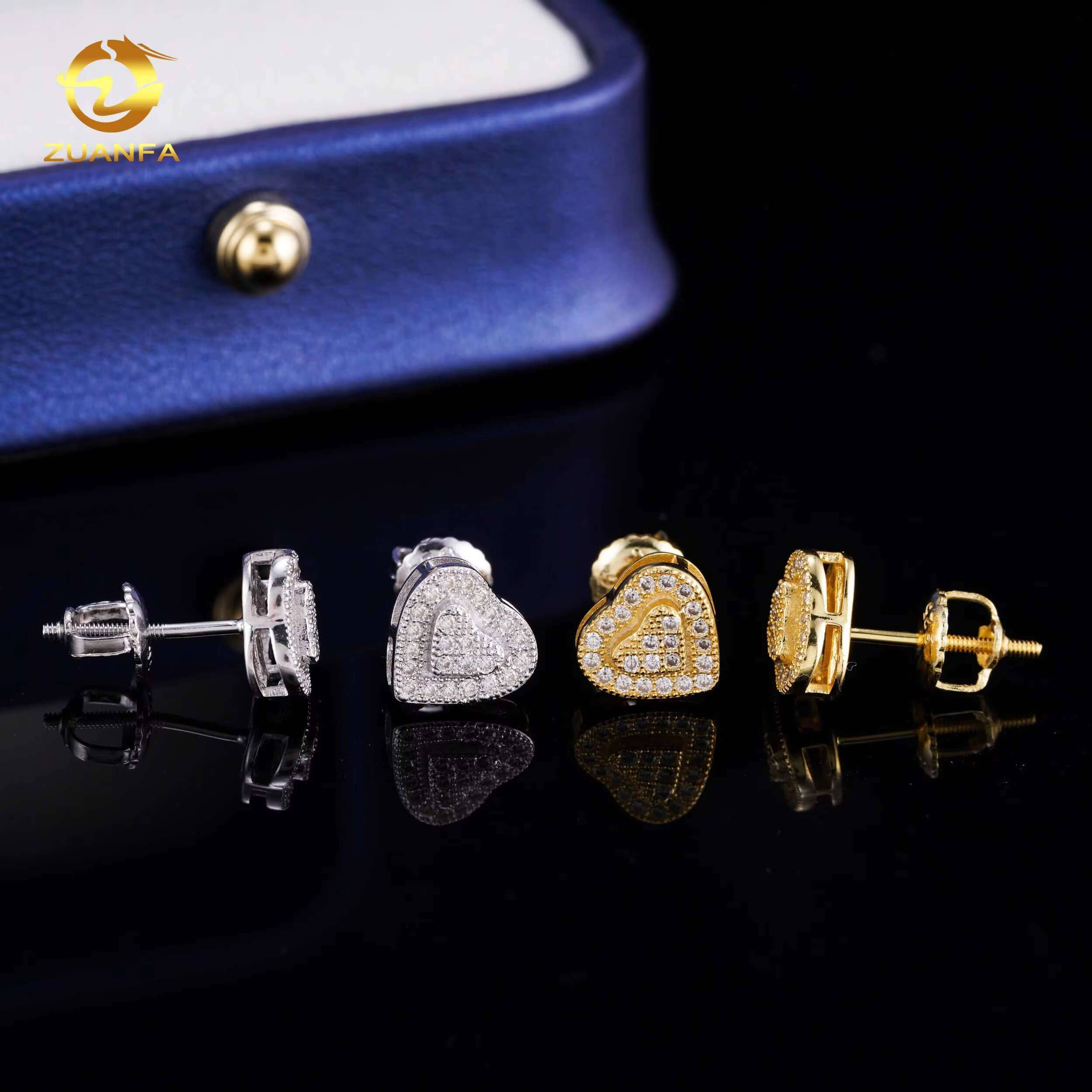 IGI Certified Fashion Heart Design Earring Cluster Lab Grown 925 Sterling Silver Iced Out Lab Diamond Screw Back Earrings