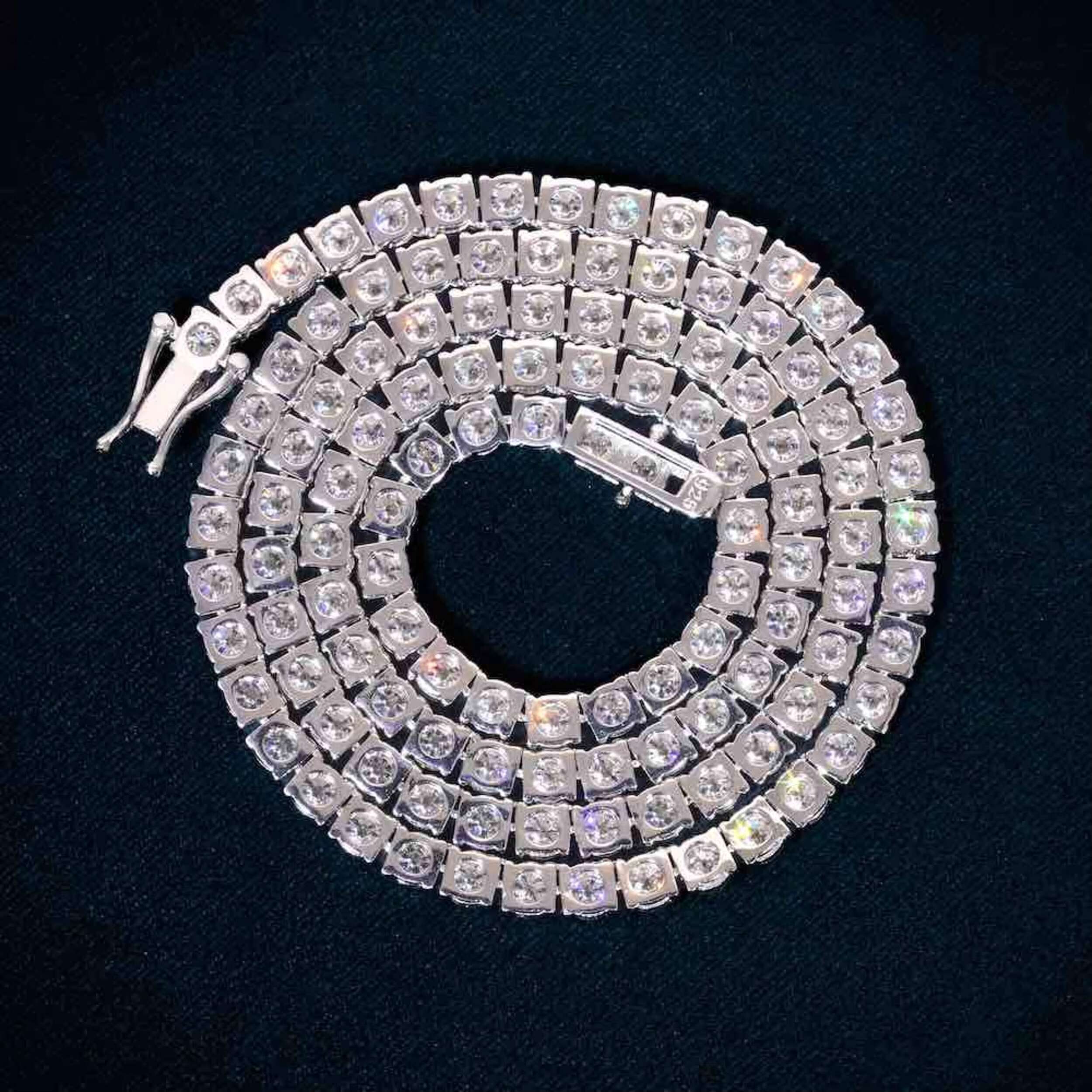 4MM VVS Moissanite Tennis Chain 925 Sterling Silver GRA Certified Passes Diamond Tester Gift for Men and Women VVS1 Clarity