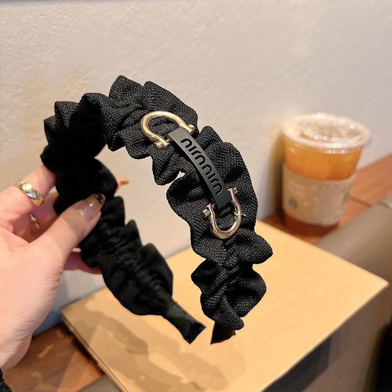 French Lace Headband for Girls Sweet Temperament High-end Pleated Hairband Wide Edge Versatile High Skull Top Pressure Hair Clip 250711