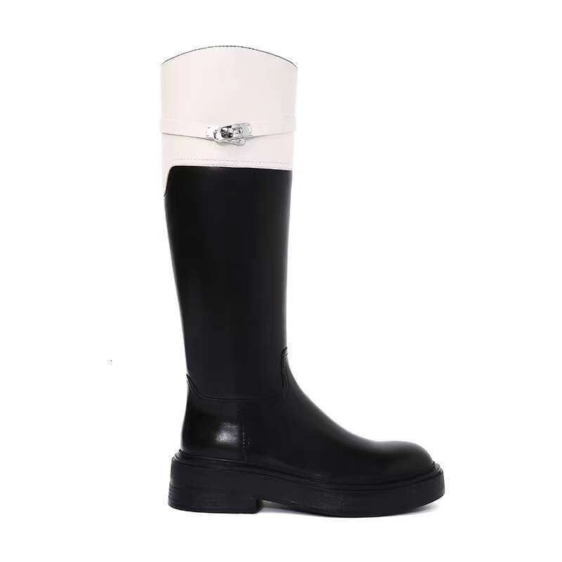 Su Yinyin~ Thick-Soled Buckle Over-the-Knee 2023 Autumn Winter New Round-Toe Color-Block High Tube Riding Boots for Women