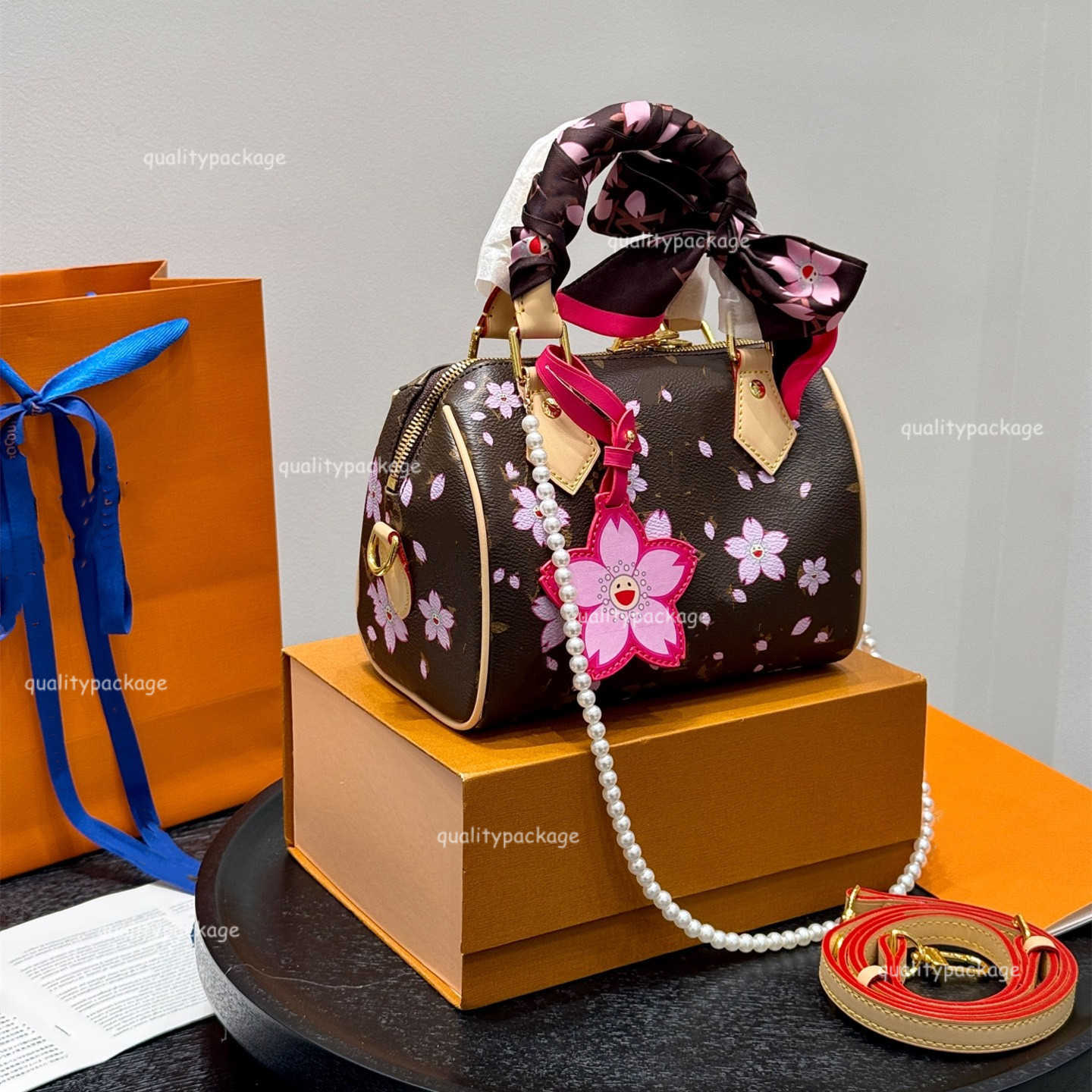 vintage Womens pillow tote bags Speed cherry blossom designer bag small cherry genuine leather crossbody shoulder Bag luxury brown women Handbag murakami bag