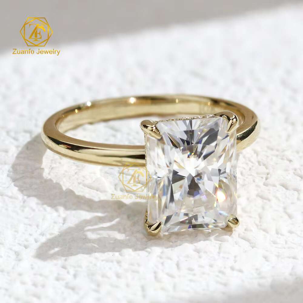 Luxury 18K Solid Gold Radiant Cut D VVS1 Moissanite Engagement Wedding Ring with Hidden Halo Exclusive for Women