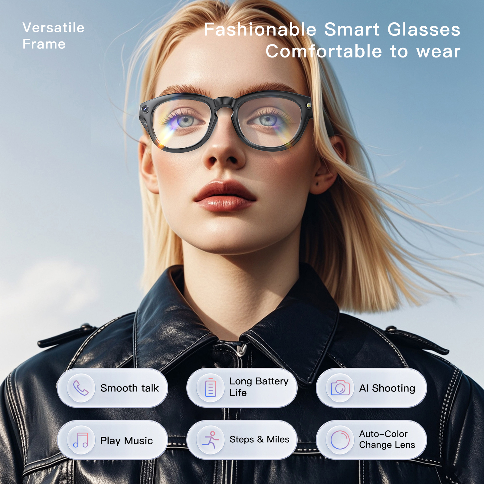 LIGE Sports smart glasses, neutral polarized Wireless sunglasses UV-resistant AI intelligent translation camera glasses for taking photos Call music c