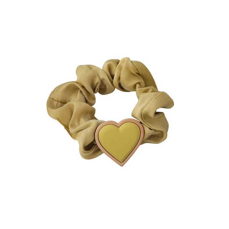 Retro Love Heart Satin Elastic Hair Band Solid Color Ponytail Holder Scrunchies Hair Tie Hair Rope Hair Accessories Y250711