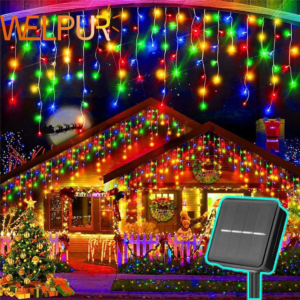 Solar Street Garden Decoration Garland Solar Curtain Icicle Light Outdoor LED String Lights 3.5m/7.5m Waterproof Curtain Light XJ250710