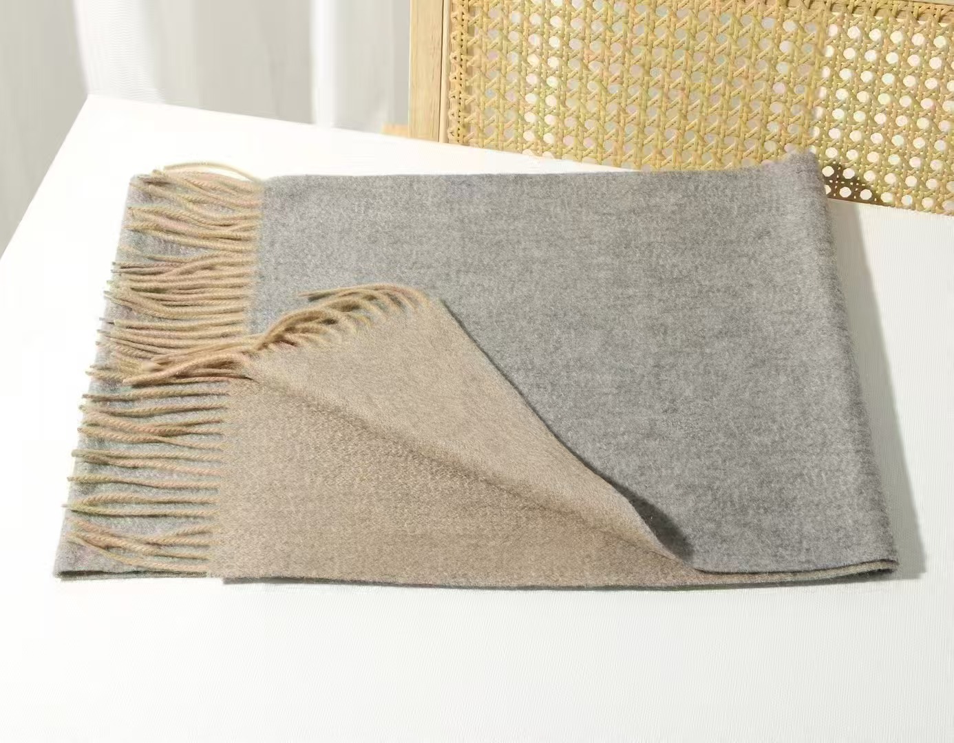 T1186 classic autumn and winter two-color double-sided cashmere scarf unisex tassel warm cashmere neck scarf