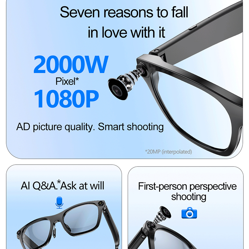 LIGE smart glasses AI translation glasses blue light filtering lenses Wireless call, music control, multi-language translation, AI intelligent voice