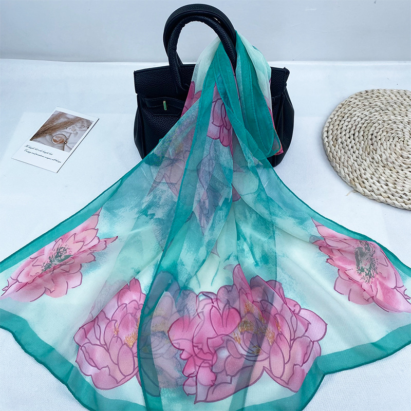 K1308 Spring and summer new Georgette silk scarf beach towel women's travel vacation sunscreen shawl outer cape high-end scarf