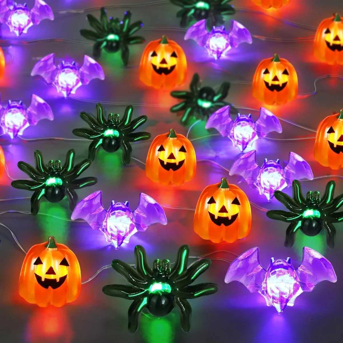 1pc LED Halloween Pumpkin Spider Bat String Light Battery Operated Waterproof Indoor And Outdoor Spooky Atmosphere Hanging Decoration XJ250710