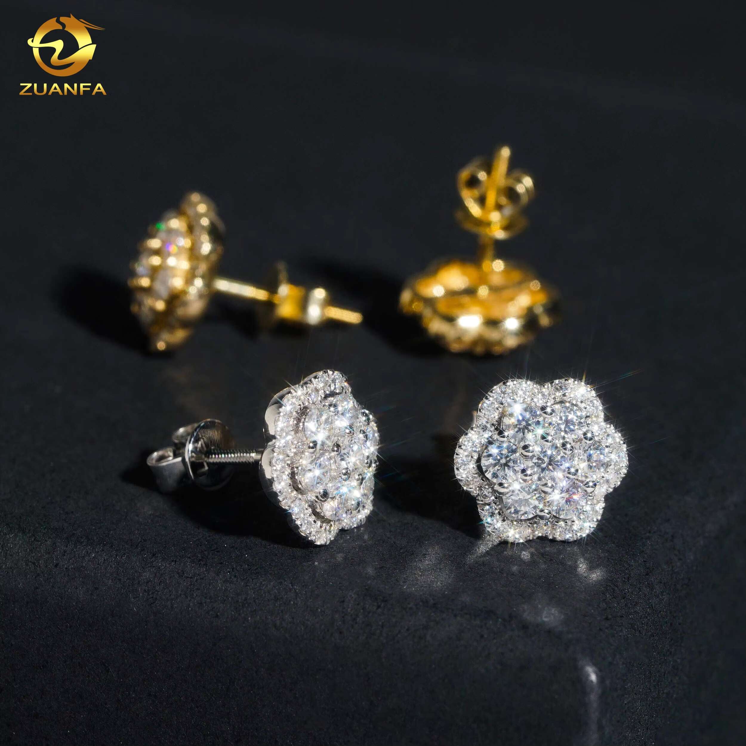 IGI Certificate Fashion Flower Earrings Cluster Lab Grown Diamond 925 Sterling Silver Iced Out Lab Diamond Screw Back Earrings