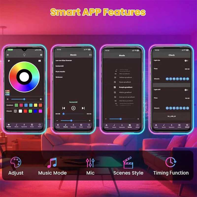 RGB LED Strip Lights 5m 10m 20m 30m LED Room Light with APP Control Flexible Ribbon LED Tape for Room Bedroom Decoration XJ250710