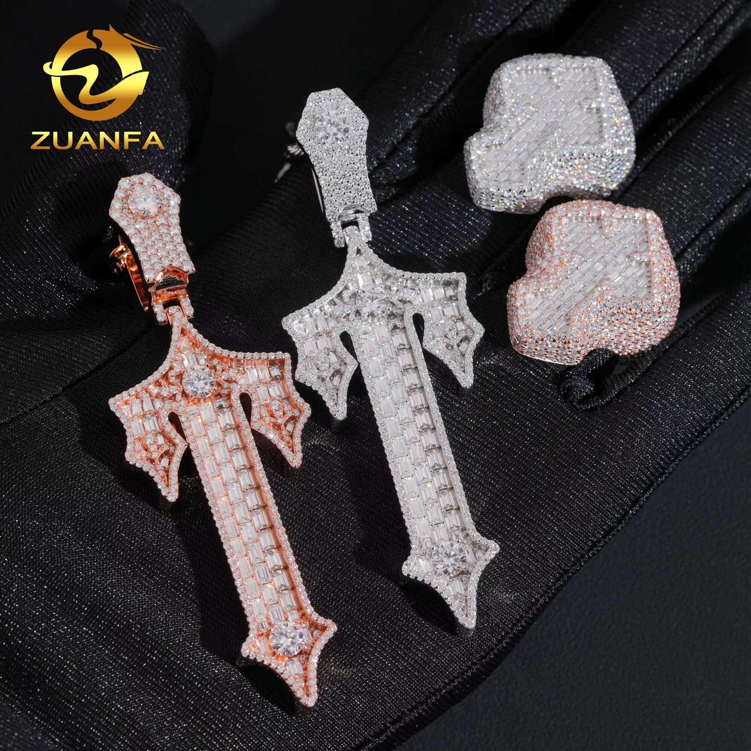 Pass Diamond Tester 925 Silver Fine Jewelry High Quality Hip Hop Cross Pendant Mens Moissanite Ring