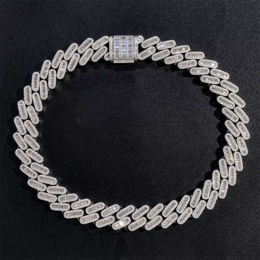 Custom Clasp 925 Silver Sterling Iced Out Bling Hiphop baguette Moissanite Cuban Vvs Moissanite Chain