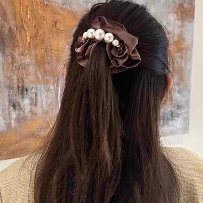 Elegant Coral Fleece Pearls Hair Band For Women Girls Hair Tie Sweet Hair Ornament Scrunchie Hair Rope Fashion Hair Accessories Y250711