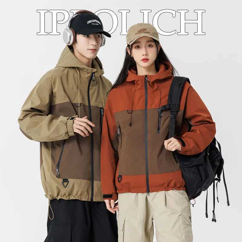 Couple Jackets Autumn Fashion Stitching Color Casual Men Trend Outdoor Windproof Waterproof Women Coats Hooded High Quality Tops W250711
