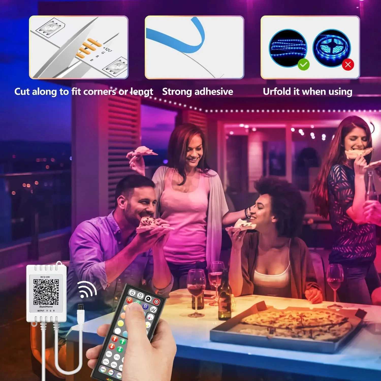 RGB LED Strip Lights 100ft/1181.1inch (1 Roll) Music Sync Color Changing Lamp With Remote App Control Room Lighting Led Lights XJ250710