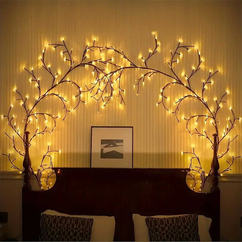 72/96/144LEDS USB Willow Vine Branch Lights 8 Modes Warm White Light for Wall Room Kitchen Coffee Shop Christmas Halloween Decoration XJ250710