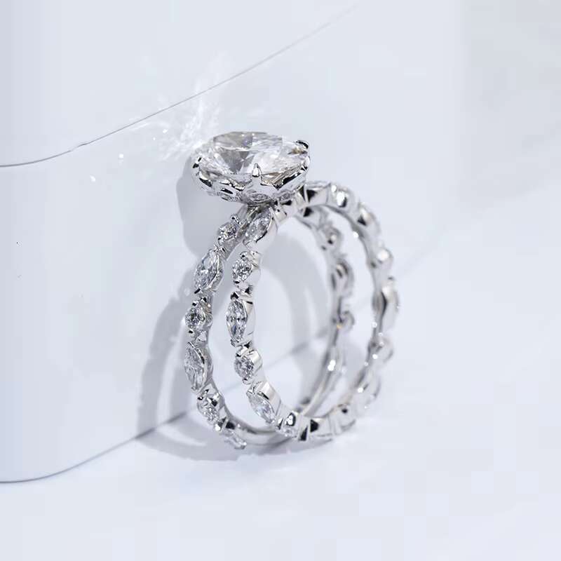 Messi Jewelry Real Fine Personalized Customized 18k Solid White Gold Oval Cut Moissanite Engagement Rings