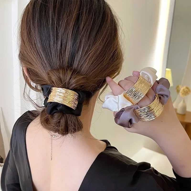 Korean Metal Satin Large Intestine Ring Women Rubber Bands Hair Ties Hair Rope Girls Ponytail Holder Headdress Hair Accessories Y250711