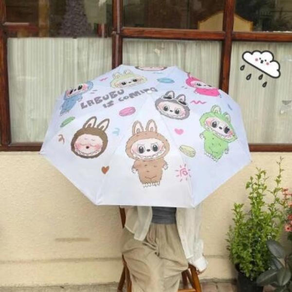 Labubu Monster Anime Accessory Automatic Sunshade Umbrella Sunscreen Anti-Ultraviolet Folding Umbrella Rain Umbrella
