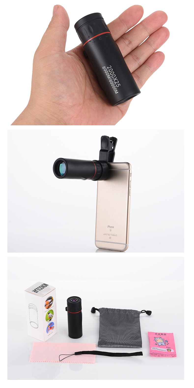 2000X25 Hd Monocular Telescope - Compact, Portable Scope For Hunting, Travel, Concerts & Fishing