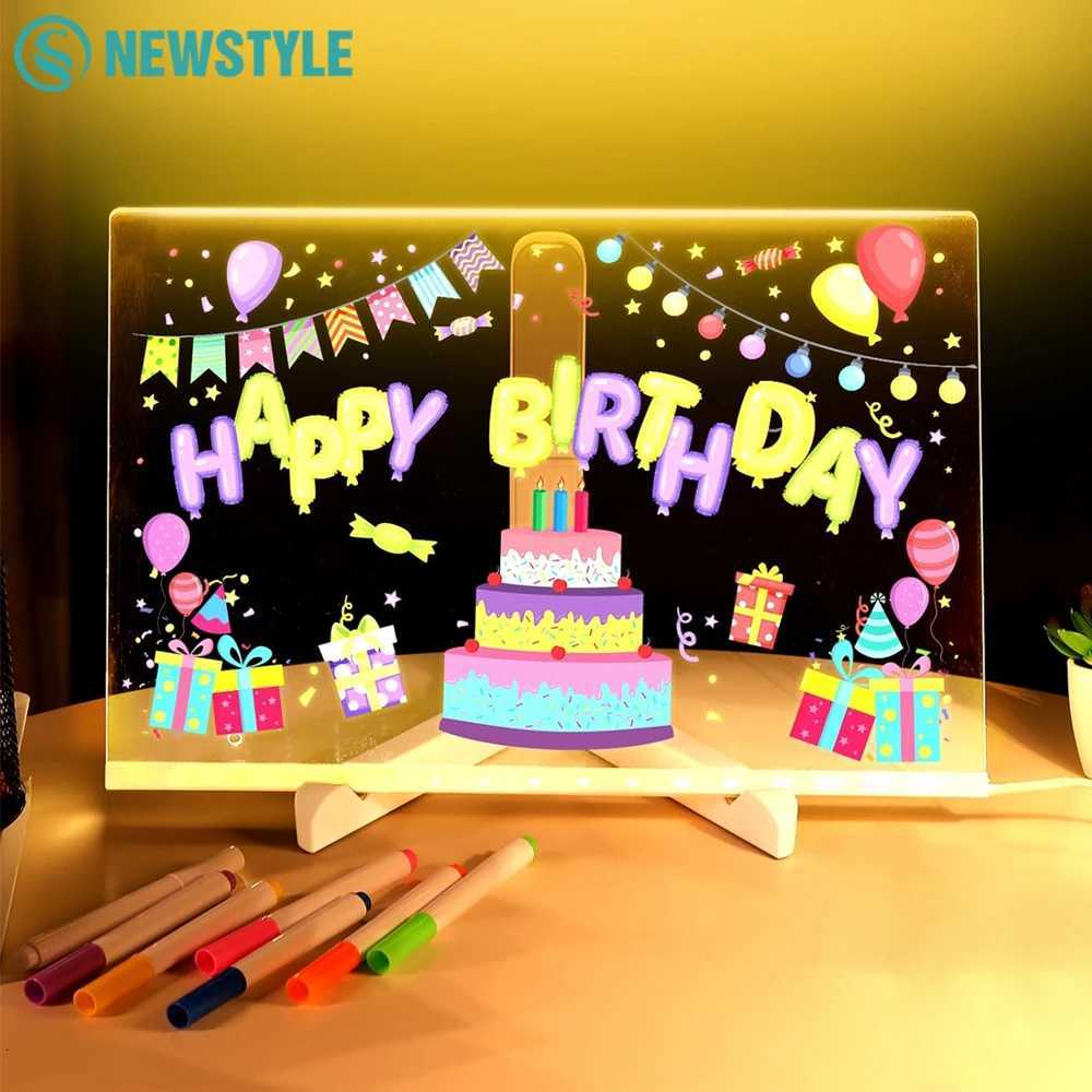 7 Colors DIY Acrylic Board With Night Light LED Pen Note Board for Kids LED Writing Board LED Drawing Board XJ250710